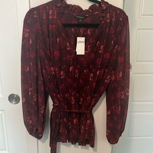 Banana Republic flowy long sleeve burgundy floral top.